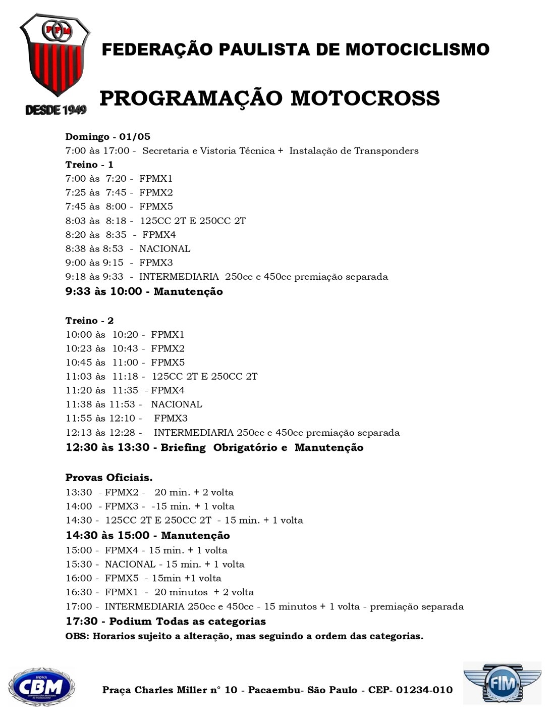 Programação de sábado da 1ª etapa do Campeonato Estadual de Motocross São Paulo 2022